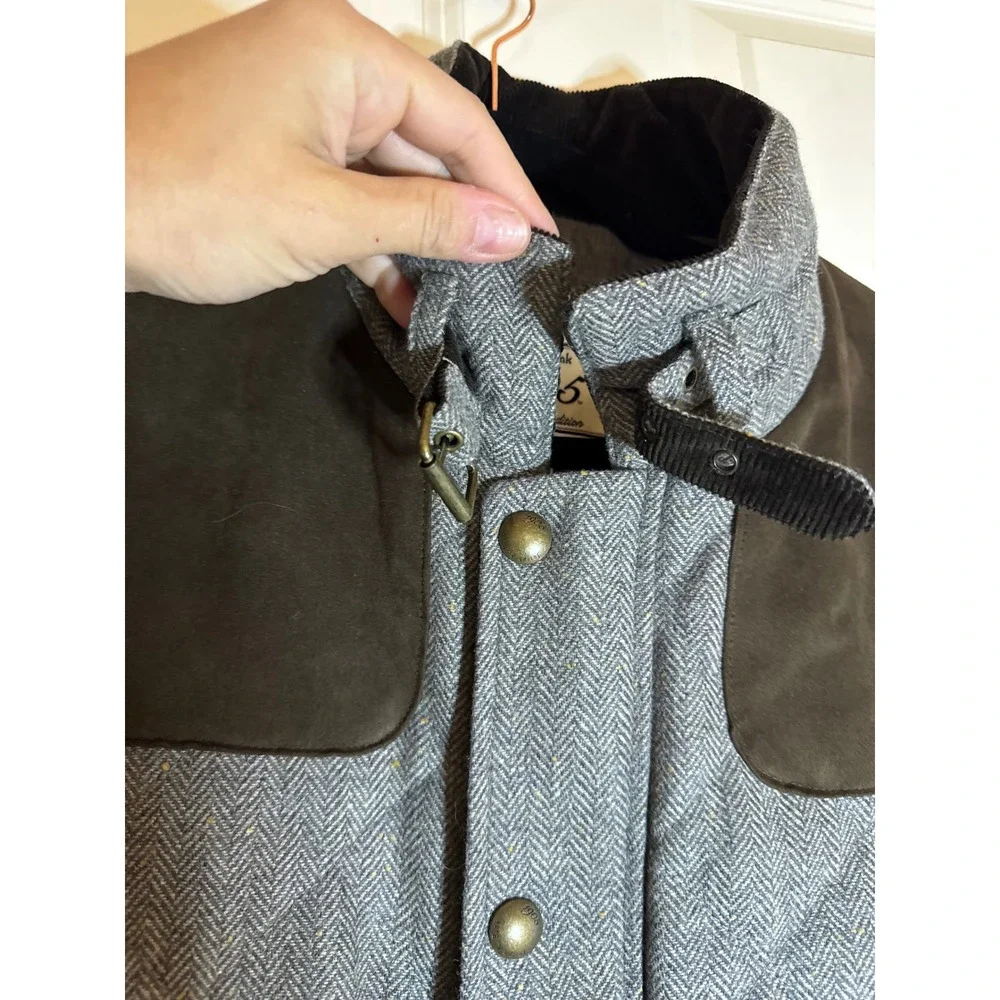 JOS A BANK Vest Quilted Herringbone Tweed Suede Trim Tailored Fit Size‎ L